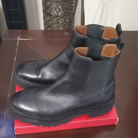 Zara Women's Black Leather Combat Boots - Picture 2 of 8